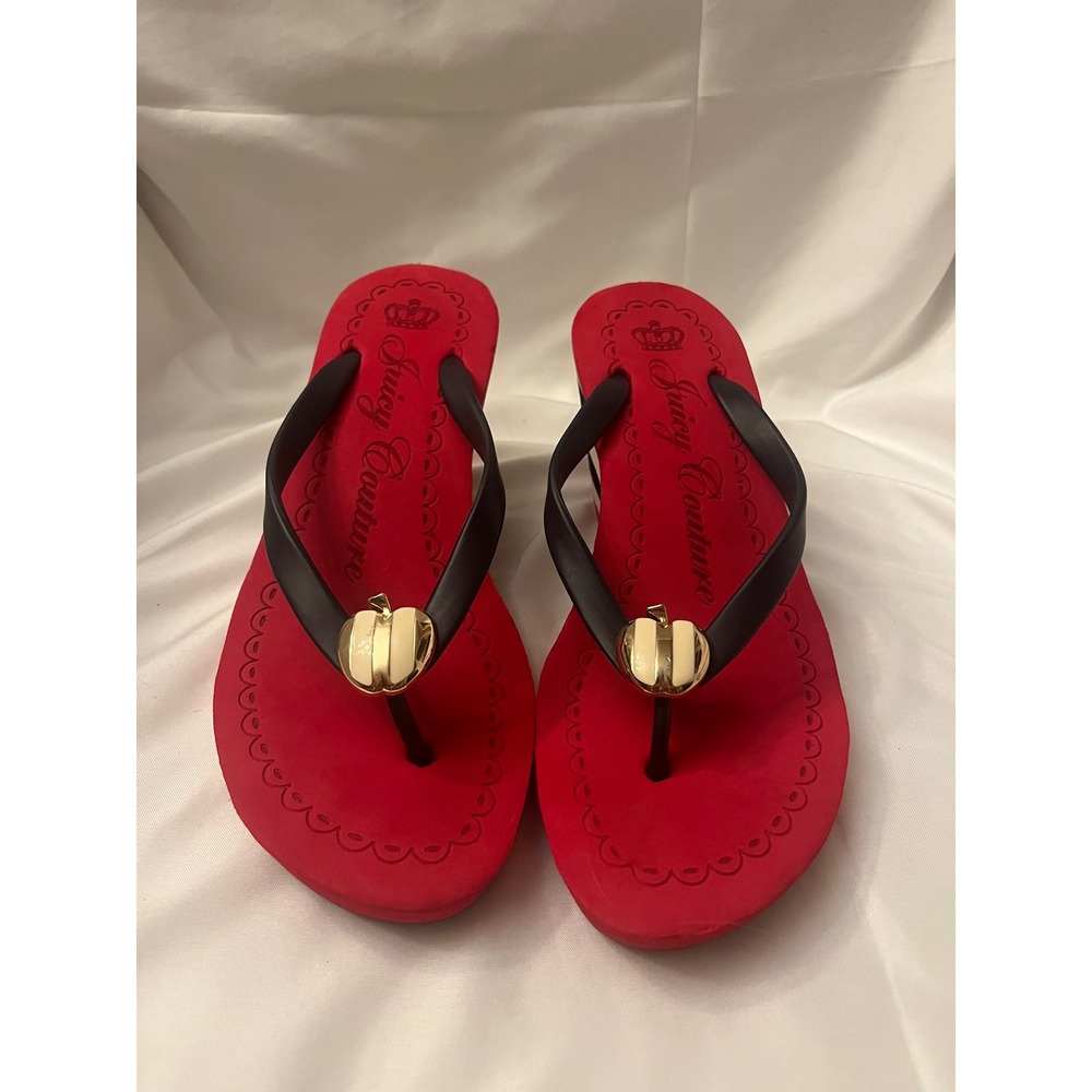 Vintage Y2K Juicy Couture Red Navy White Gold Apple Platform Sandal Shoe Sz 5